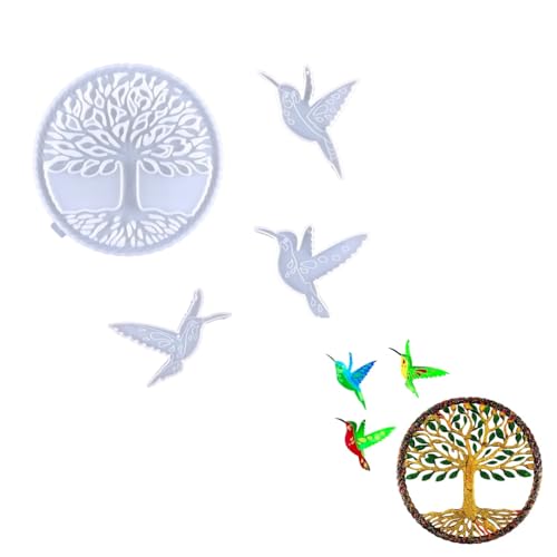 Tree of Life Wall Art with Hummingbirds Silicone molds for Resin Glitter Resin Casting Mold Set Home Living Room Decor