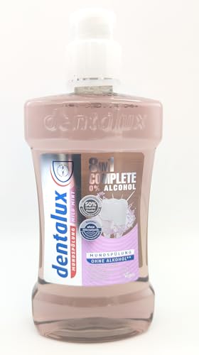 dentalux Mundspülung Mild Mint 8in1 Complete ohne Alkohol Tiefenstarke und umfassende Mundhygiene schützt mit Fluorid wirksam vor Karies 500 ml