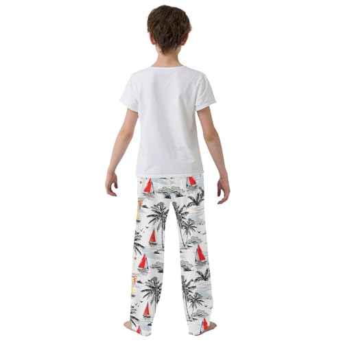 ZZXXB Tropical Sailboat Boys Long Pants Soft Trousers Elastic Waist Kids Lounge Bottoms with Pockets S-XL3