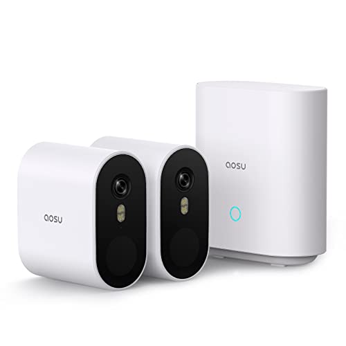 aosu 5MP Ultra HD Caméra de sécurité sans Fil supplémentaire, Rader & PIR Motion Detection, 360Jours d'autonomie de la Batterie, 166°Grand Angle, sans Frais mensuels, caméra extérieure Cover