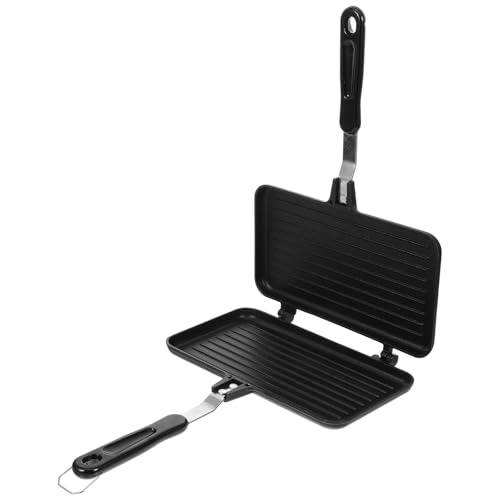 Uonlytech Sartén Antiadherente de Doble Cara para Sándwiches Sartén para Gas Mango Ergonómico 1 Pieza Bandeja para Hornear Desayunos y Gofres Accesorio Práctico para Cocina Doméstica