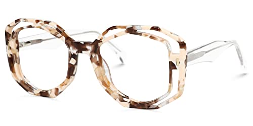 Image of Zeelool Unique Geometric Blue Light Blocking Glasses for Women Astrid JGA902506-04 Light-Tortoise
