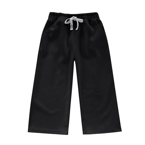 Kids Wide Leg Joggers Sweatpants Elastic Waist Casual Loose Cotton Athletic Pants with Pockets for Girls Boys 2-13 Years3