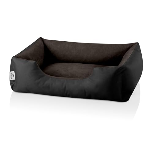 BedDog Cuccia per cani LUPI, cuscino per cani con rivestimento rimovibile, lavabile, per cani di piccola taglia, S, nero-marrone
