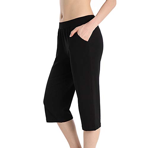 Image of QingWan Womens Shorts with Pockets Elastic Waist Spandex Athletic Short Capri Pants Yoga