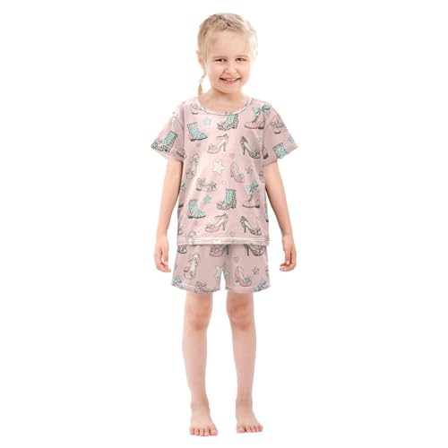 Pajama Short Sets Shoes and Stars on Pink Soft Cotton Summer Sleepwear 2 Piece PJS Size 5-14T4