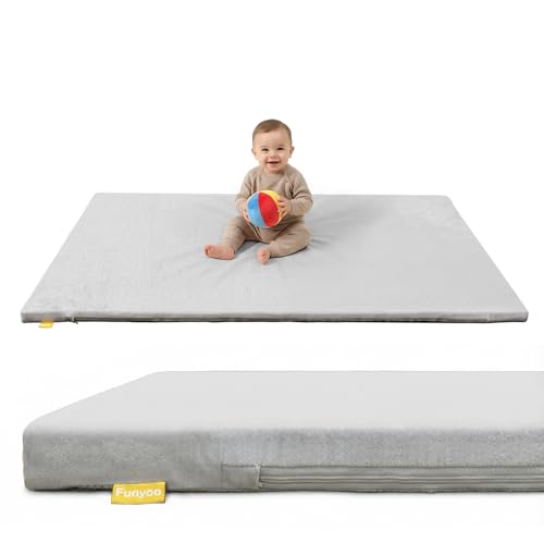 Image of 50 inch x50 inch Padded Baby Play Mat for Floor, 1.2 inch Thick Foam Baby Playpen Mat, Cushioned Tummy Time Mat with Non-Slip Bottom, Removable & Machine Washable Cover, Fits 50 inch x50 inch Playpens