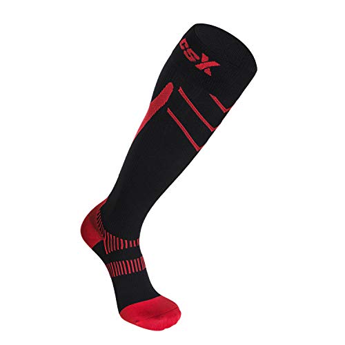 Image of CSX 20-30 mmHg Compression Socks for Men and Women, Knee High, Recovery Support, Athletic Sport Fit, Red on Black, Medium