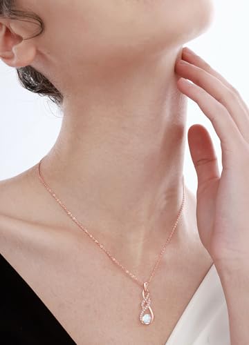 Birthstone Necklaces for Women 925 Sterling Silver Infinity Pendant White Gold Jewelry for Her, 16"+2"3