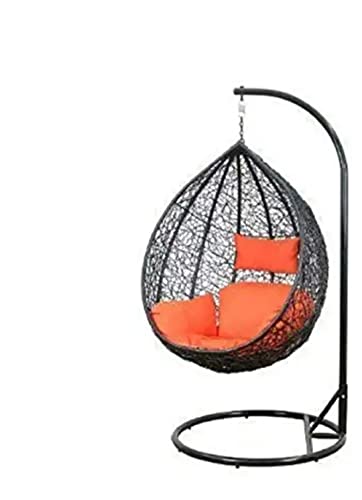 Image of Single Seater Swing Chair with Stand and Cushion Hammock Swing for Adult Outdoor Indoor Garden Living Room Balcony Hanging Chair (Brown Orange)