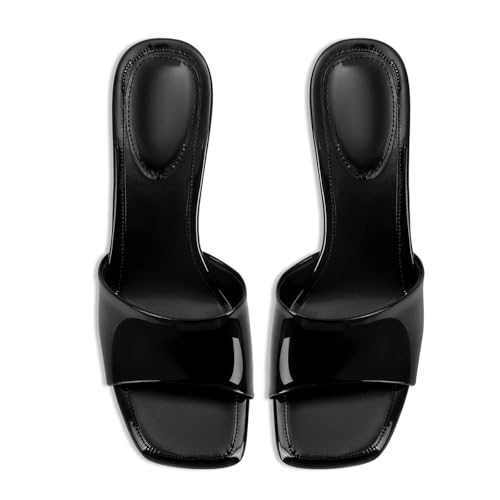Image of Dsevht Black Kitten Heel Sandals Stiletto Low Heels Slip On Slides Mule Sandal Square Open Toe Dress Shoes for Women