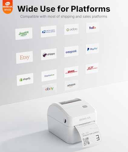 Image of Rongta Bluetooth Thermal Shipping Label Printer with 4x6 Thermal Labels, Fanfold Shipping Label 220 Sheets