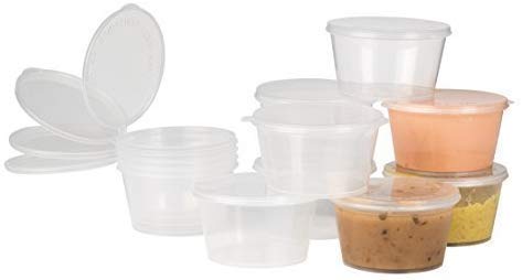 Plastic Condiment Cups with Attached Leak Resistant Lid, BPA Free, [50 Pack ] Clear Portion Container for Condiments, Samples, Dressings, & More! (1 oz)