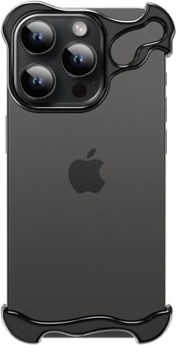 Metal Case for iPhone 15 14 13 Case,Minimalist Protective Shock Absorption Aerospace Grade Aluminum Shells,Exposed Sides for Comfort,Elastomer Inlays Easy Fit (iPhone 15 Pro,Black)