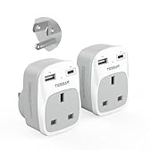 UK to US Plug Adapter 2 Pack, TESSAN UK to US Travel Adaptor with 2 USB (1 USB C), 3 in 1 Grounded Plug Adapter, Travel Essentials for USA, Canada, Thailand, Mexico, Bahamas (Type B)