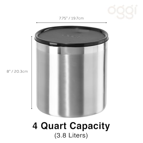 Oggi Stainless Steel Jumbo Grease Container with Removable Strainer and Snug Lid. Perfect container for fryer oil, bacon drippings, lard and ghee oil. Large capacity can - 1 Gall / 4 Qt / 3.75 Lt