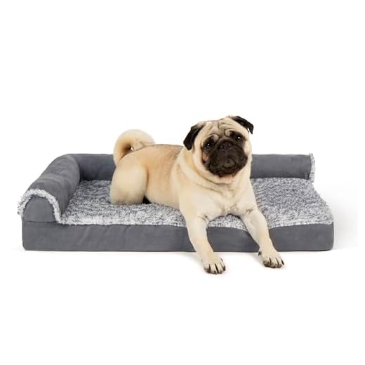 Furhaven Pet Dog Bed - Deluxe Orthopedic Two-Tone Plush and Suede L Shaped Chaise Lounge Living Room Corner Couch Pet Bed with Removable Cover for Dogs and Cats, Stone Gray, Medium
