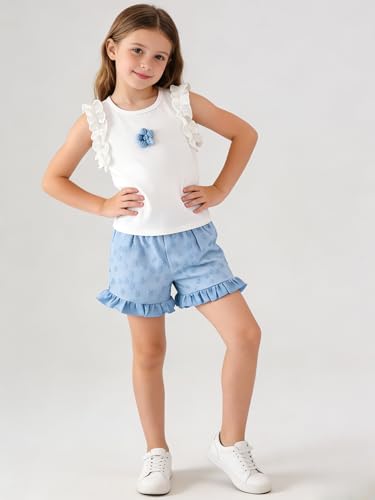 Image of Ayzozuy Kid Girl Clothes Shorts Set 2 Piece Outfits Summer Casual Short Sleeve Top and Shorts Set for Girls 4-7
