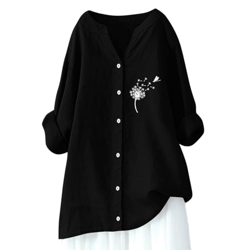 Camisas de gasa de lino con cuello en V para mujer, manga 3/4, manga larga, túnica de gran tamaño, ajuste holgado, faldas de fiesta, casual, verano, con botones, color sólido, de gasa arrugada, de