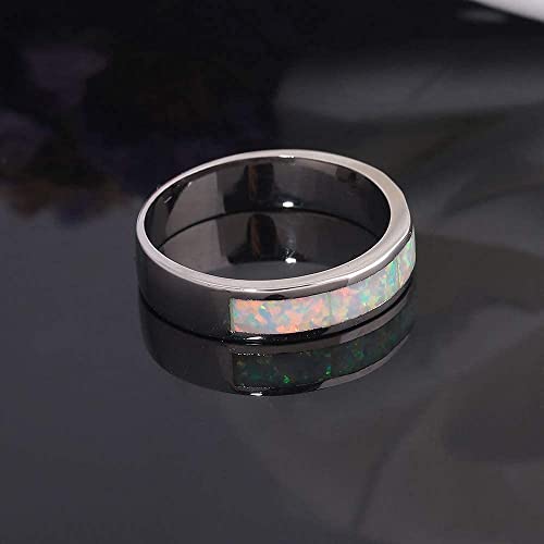 Cinily White Opal Wedding Band Ring Sterling Silver Plated Eternity Engagement Stackable Ring Size 9 #TOP4