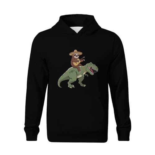 Kids Funny Mexican Sloth Riding T-Rex Cute Dinosaur Boys Girls Lightweight Kangaroo Pocket Fleece Hoodies2