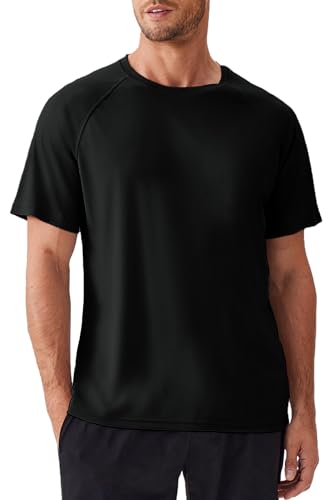 PINSPARK Sport Tshirts Herren Funktionsshirt UPF 50+ UV Schutz Schnelltrocknend Sportshirt Kurzarm Laufshirt Atmungsaktiv Trainingsshirt Outdoor Workout Fitness Oberteil Schwarz L