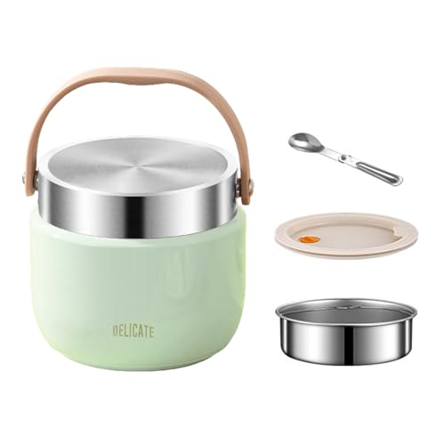 Vyranut Recipiente térmico para alimentos calientes, fiambrera térmica de acero inoxidable con asa, termo para alimentos con cuchara plegable, ideal para sopas, pastas, arroz, 1200 ml (verde)