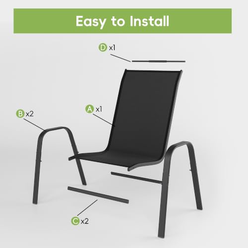Image of Patio Chairs Set of 4, Stackable Outdoor Dining Chairs for All Weather, Metal Modern Outside Furniture Chair for Pool Side, Garden, Backyard Deck, Black