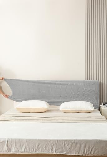 Image of HOMETHREADS Stretchable Lycra /Velvet headboard Cover-Soft, dust-Proof, Wrinkle-Resistant Bed Back Protector | Fits Leather, Wood & Fabric bedsides | for 5ft to 5.5ft beds (L.Grey, 150x65cm)