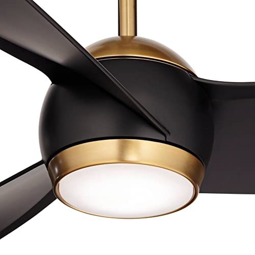 Possini Euro Design 60\" Stresa Modern Indoor 3 Blade Ceiling Fan with Dimmable LED Light Remote Control Warm Brass Matte Black for Living Room Kitchen House Bedroom Family Dining Home Office