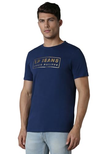 Image of Louis Philippe Men Navy Print Crew Neck T-Shirt