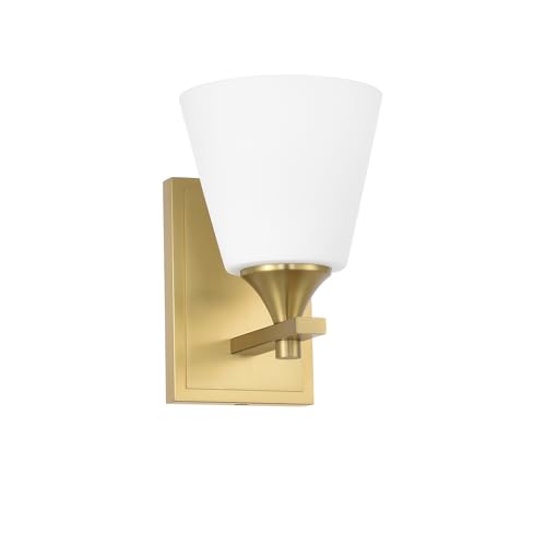 Image of Aged Brass Wall Sconce Light, American Sconces Wall Lighting, Traditional 1 Light Bathroom Vanity Lighting with Opal Glass Shade, Wall Light for Bedroom Bathroom Living Room Entryway Hallway