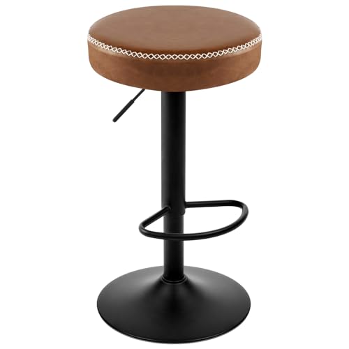 EUGAD Barhocker drehbar, runder Hocker höhenverstellbar, Küchenhocker mit Fußstütze, Thekenstuhl mit Metallgesetll, Tresenhocker Vintage-Kunstleder, für Bar Kücheninsel Bistro, Braun, 1085BY-1