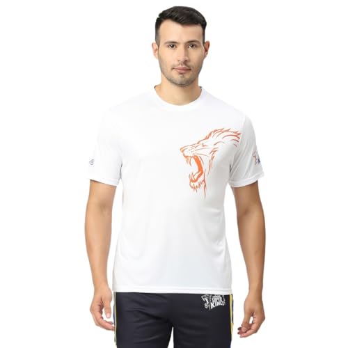 Image of playR x CSK Lion Tee Men's Solid - Regular Fit Unisex Adut Sports Tee, CSK Fanwear for Match Day, Outdoor, Training Casual Wear All Season