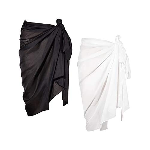 Chuangdi Damen-Strandrock, Sarong aus Chiffon, Wickelrock, auch als Badeanzug, 2 Stück. - mehrfarbig - Lange