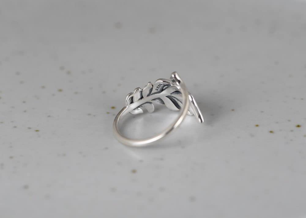 HGJH Silberringe Damen 925,S925 Sterling Silber Cloisonne Pfauenfeder Ring Verstellbare Ringe Retro Zeigefinger Ring Silber Ewigkeitsring Hochzeit Charme Schmuck Geschenke Für Männer Mädchen Damen