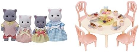 Calico Critters Persian Cat Family Set of 4 Collectible Dolls & Sweets Party Set with 30 Teatime Accessories