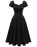 Wedtrend Womens 1940s Dress with Pocket Cocktail Dress Vintage Dress 50s Outfit Puff Sleeve Retro Dress Midi Rockabilly Dress WTP30021BlackS
