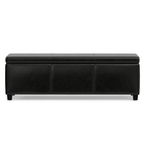 Image of SIMPLIHOME Avalon 48 inch Wide Vegan Leather Storage Ottoman in Midnight Black