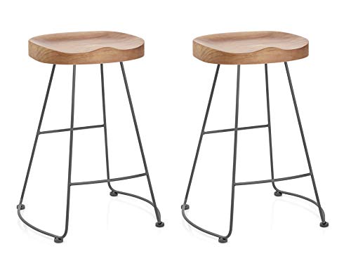 Lisuden Set of 2 American Elegant Retro Country Style Bar Chair, Modern Fashion Simple Bar Stool, Mid Century Dining Wooden Chair High Stool, 26.8 inches