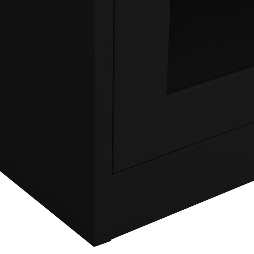 vidaXL Armario Oficina Mueble Archivador Armario Almacenamiento Archivos Documentos Organizador de Acero y Vidrio Templado Negro 90x40x180 cm