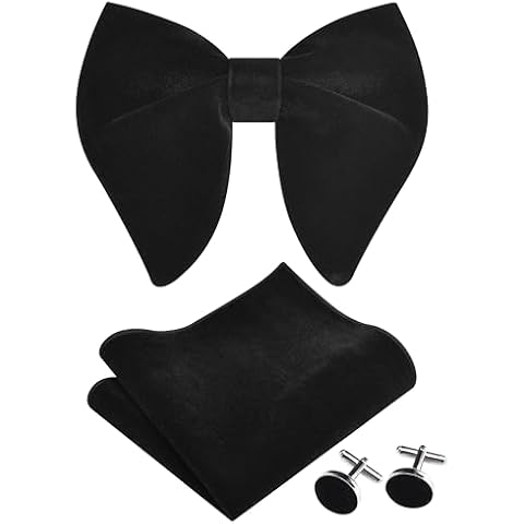GUSLESON Solid Black Bow Ties For Men Velvet Pre-tied Bowtie and Pocket Square Cufflink Sets Adult Gifts (0571-18) Cover