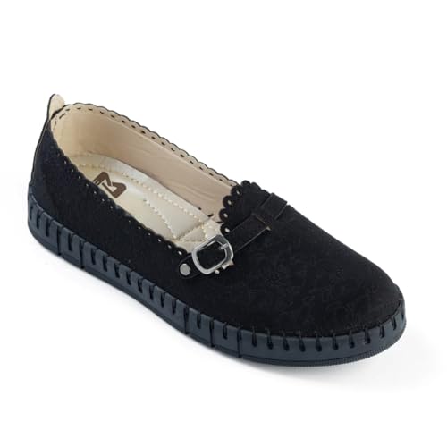 بالارينا شمواه ناعم مصنوع يدويًا بنعل بروتان مريح مزين برسومات رقيقة للنساء، أسود، مقاس 37 EU