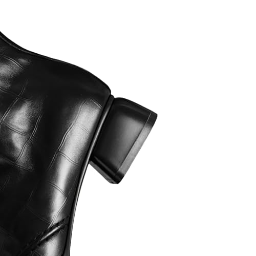 TinaCus Women's Square Toe Handmade Front Zipper Low Chunky Heels Genuine Leather Casual Ankle Boots3