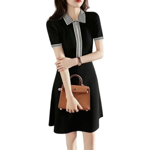 Robe d'été française en tricot à col contrasté chic et respirante