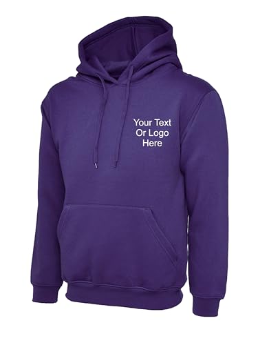 Image of Personalised Embroidered Your Logo Hoodie Classic Pullover Hoodie Unisex Hooded Sweatshirt Top XS to 6XL Workwear Winterwear Top Fit Many colours 300GSM Customized Personalized Any Logo Emblem Purple