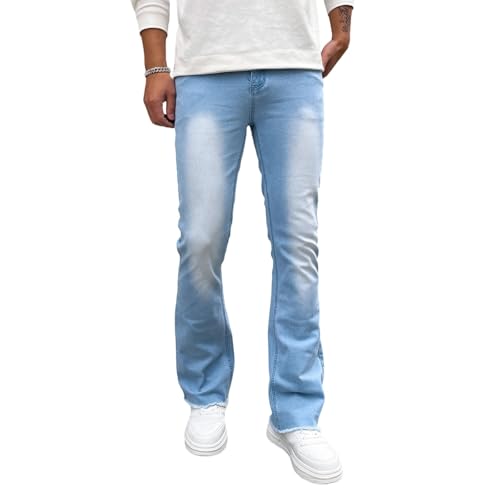 lcyhony Mens Jeans Skinny Comfy High Rise Straight Leg Bootcut Jeans Stretchy Frayed Hem Casual Work Denim Pants with Pockets