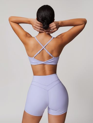 Image of ABOCIW Womens V Neck Twist Back Sports Bra Padded Low Impact Fitness Yoga Bra Workout Crop Top