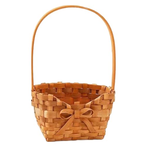 Cesta tejida para flores, cesta de flores de ratán tejida a mano con asa, astillas de madera, portátil, rústico, adorno de boda, contenedor de almacenamiento para bodas y aniversarios