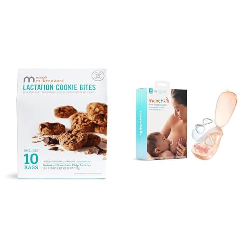 Munchkin® Flow 20mm Nipple Shield + with See-Thru Channel to Watch Milk Flow and Lactation Cookie Bites, Oatmeal Chocolate Chip, 10 Ct - image 1